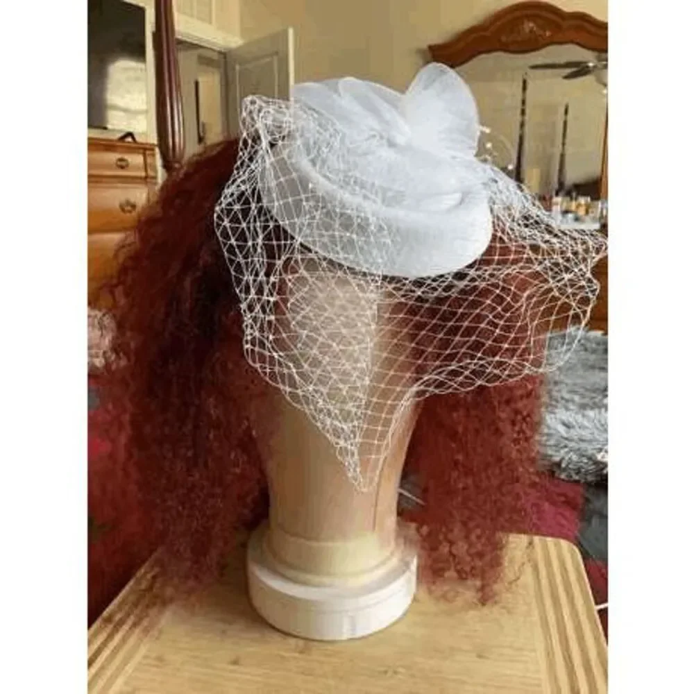 🤍 Pinup Accessory 1950s Retro Vintage Fascinator Bridal White Pillbox Veil Hat